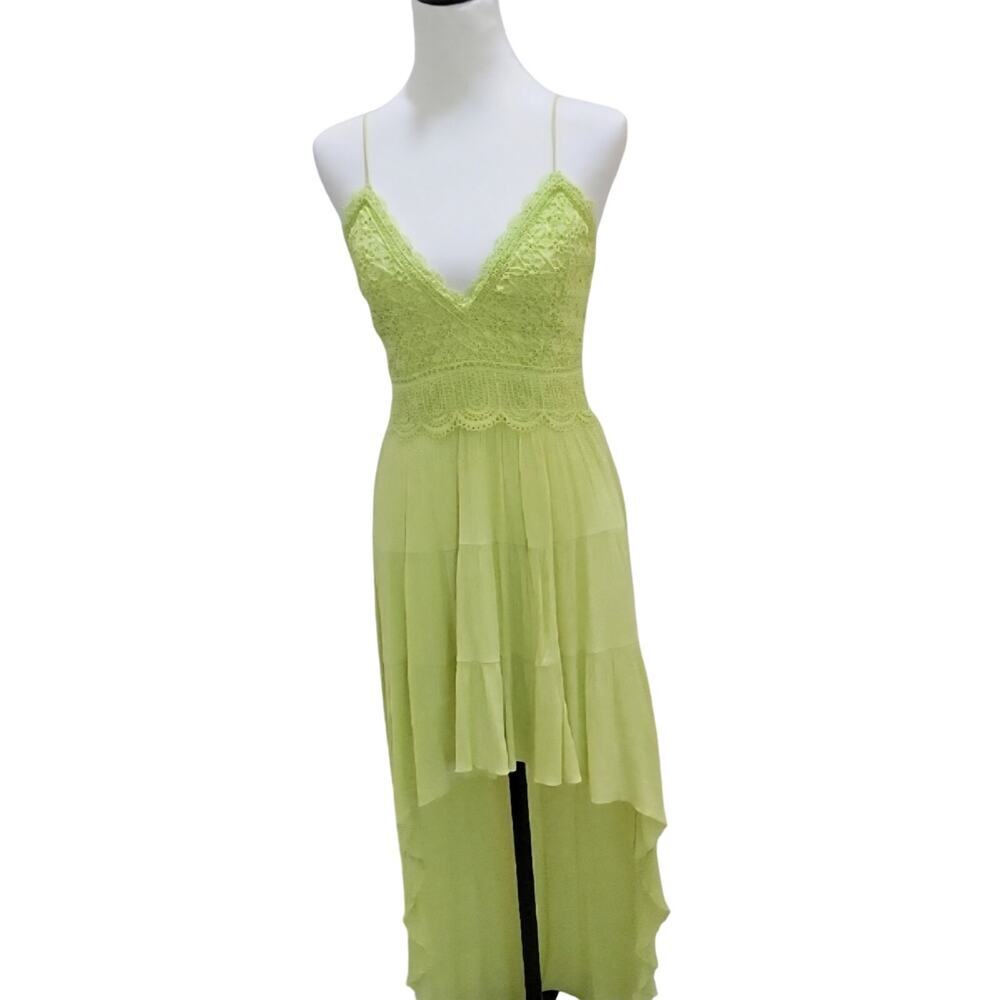 Charlotte Russe Lime Green Crochet Bodice High-Low Maxi Dress Womens M, Y2K